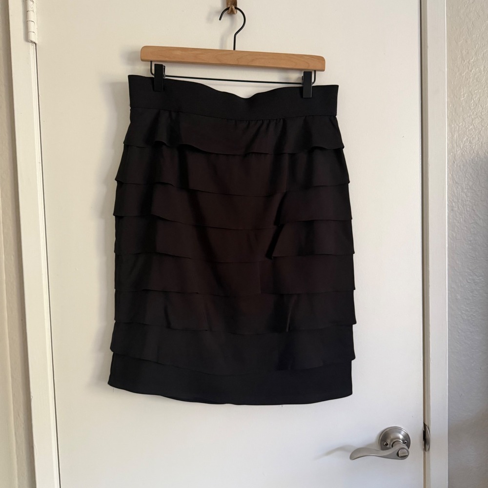 Alfani Womens Black Tiered Ruffle Pencil Skirt Size 10 Whimsigoth Dark Academia